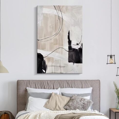 Creoate Framed Wall Art, Abstract Hand Painted Textured Canvas Wall Art Modern Large Size Black and White Home Decor for Living Room Wall Decor, Ready to Hang in Kuwait