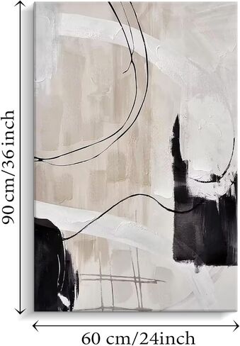 Creoate Framed Wall Art, Abstract Hand Painted Textured Canvas Wall Art Modern Large Size Black and White Home Decor for Living Room Wall Decor, Ready to Hang in Kuwait