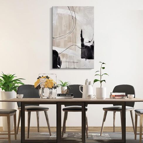 Creoate Framed Wall Art, Abstract Hand Painted Textured Canvas Wall Art Modern Large Size Black and White Home Decor for Living Room Wall Decor, Ready to Hang in Kuwait