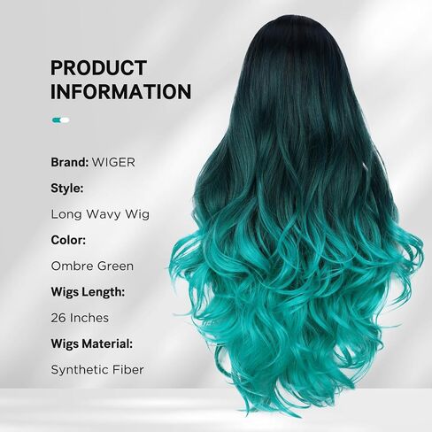 WIGER Long Blue Wavy Wigs for Women Ombre Blue Body Wave Mermaid Hair Wigs Long Curly Synthetic Hair for Daily or Cosplay in Saudi Arabia