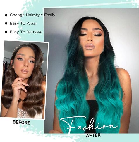 WIGER Long Blue Wavy Wigs for Women Ombre Blue Body Wave Mermaid Hair Wigs Long Curly Synthetic Hair for Daily or Cosplay in Saudi Arabia