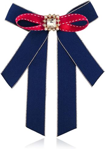 Women Bow Tie with Brooch Crystal bow brooch Ribbon Neck Tie for Working Party Accessories in Saudi Arabia