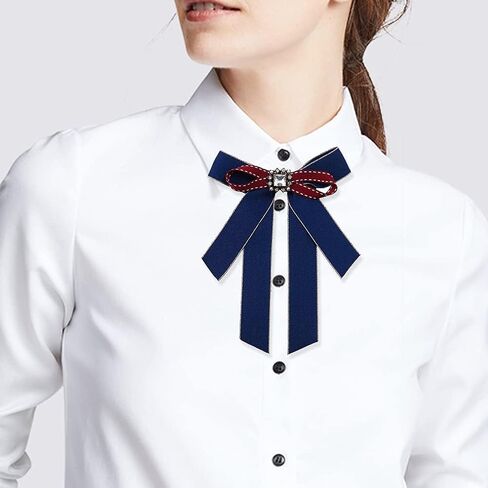 Women Bow Tie with Brooch Crystal bow brooch Ribbon Neck Tie for Working Party Accessories in Saudi Arabia
