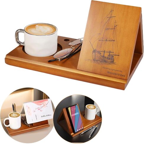 Solid Wood Book Stand for Page Rest, Book Accessories, Book Nook Reading Valet with Cup, Glasses & Pen Holder, Mini Bookshelf,Book Nook Kit,Tablet Kindle Stands,Coffee and Book Lovers Gifts Ideas in Saudi Arabia
