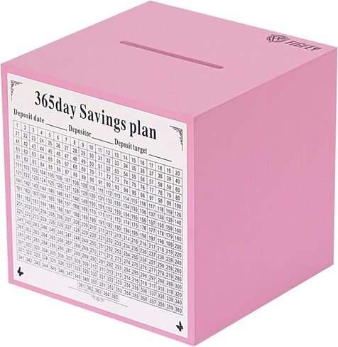 Wooden piggy bank, must be broken to open, 365-day plan savings box, adult savings box.（Pink (Color), 5.9inches in Saudi Arabia