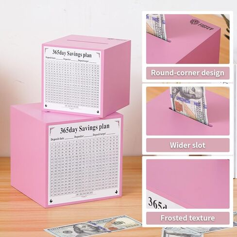Wooden piggy bank, must be broken to open, 365-day plan savings box, adult savings box.（Pink (Color), 5.9inches in Saudi Arabia