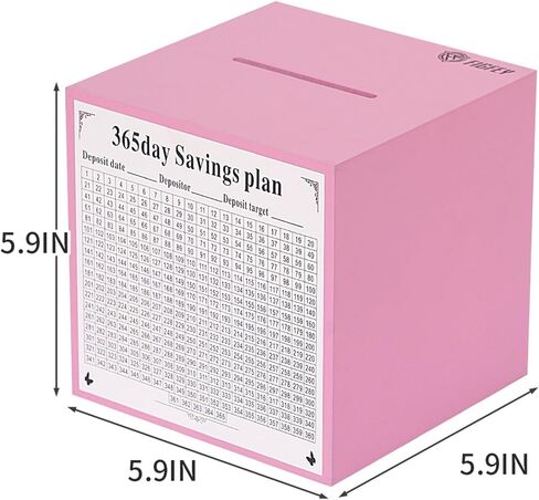 Wooden piggy bank, must be broken to open, 365-day plan savings box, adult savings box.（Pink (Color), 5.9inches in Saudi Arabia