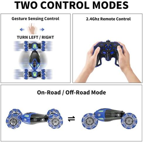 Contixo Gesture Sensing RC Stunt Cars, 2.4GHz Remote Control Car Toys All Terrain for Kids 6-12 yr Boys Girls 360° Rotating 4WD Hand Remote Control Twist Transform Cars with Lights Music Gifts Blue in Saudi Arabia
