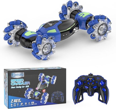 Contixo Gesture Sensing RC Stunt Cars, 2.4GHz Remote Control Car Toys All Terrain for Kids 6-12 yr Boys Girls 360° Rotating 4WD Hand Remote Control Twist Transform Cars with Lights Music Gifts Blue in Saudi Arabia
