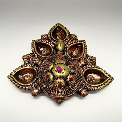 Handpainted Terracotta Diya Set: 5 Colorful Clay Diyas with Kalash Theme in a Decorative Puja Tray | Natural Mitti Diya Set | Perfect Indian Gift for Diwali Celebrations - Multicolor in Kuwait