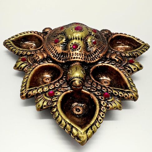 Handpainted Terracotta Diya Set: 5 Colorful Clay Diyas with Kalash Theme in a Decorative Puja Tray | Natural Mitti Diya Set | Perfect Indian Gift for Diwali Celebrations - Multicolor in Kuwait