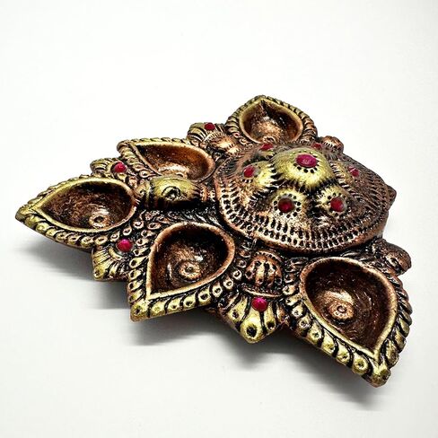 Handpainted Terracotta Diya Set: 5 Colorful Clay Diyas with Kalash Theme in a Decorative Puja Tray | Natural Mitti Diya Set | Perfect Indian Gift for Diwali Celebrations - Multicolor in Kuwait