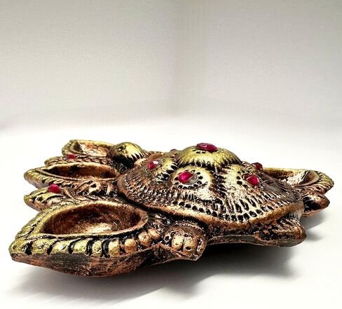 Handpainted Terracotta Diya Set: 5 Colorful Clay Diyas with Kalash Theme in a Decorative Puja Tray | Natural Mitti Diya Set | Perfect Indian Gift for Diwali Celebrations - Multicolor in Kuwait