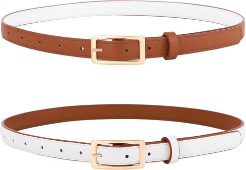 WELROG Skinny Reversible Leather Belt - Women Thin Belt for Dresses Jeans Pants with Gold Buckle in Saudi Arabia