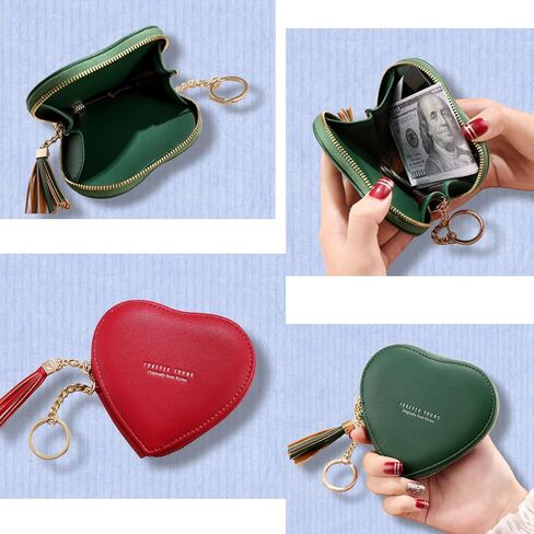 1Pcs Heart Shaped Coin Purse Female Handheld Leather Small Wallet With Keychain Coin Clip Coin Purse for Shopping Dating and Traveling (brown) in Saudi Arabia