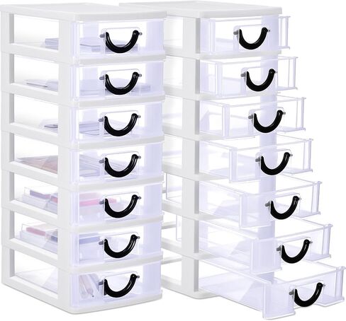 Thyle 2 Pcs Plastic Drawers Organizer Mini Organizer Box Stackable Plastic Drawer Storage Containers Clear Storage Units for Desktop Classroom Craft(Black) in Saudi Arabia