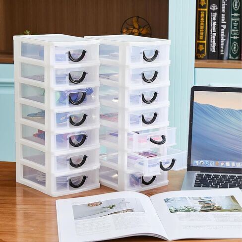 Thyle 2 Pcs Plastic Drawers Organizer Mini Organizer Box Stackable Plastic Drawer Storage Containers Clear Storage Units for Desktop Classroom Craft(Black) in Saudi Arabia