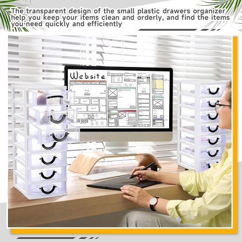 Thyle 2 Pcs Plastic Drawers Organizer Mini Organizer Box Stackable Plastic Drawer Storage Containers Clear Storage Units for Desktop Classroom Craft(Black) in Saudi Arabia