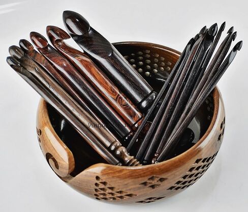 مجموعة خطافات كروشيه مريحة من DnU Avenue Rosewood مقاس 15-3.5 مم إلى 25 مم مع وعاء منحوت عتيق، مجموعة خطافات كروشيه خشبية للأيدي المصابة بالتهاب المفاصل، وخطافات الحياكة والكروشيه، سهلة الإمساك باللون البني in Kuwait