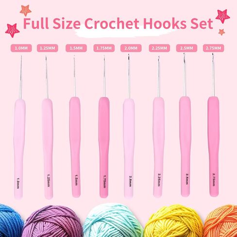 مجموعة خطافات كروشيه بيسوما 10 قطع مع حقيبة، مجموعة خطافات كروشيه مريحة باللون الوردي للمبتدئين، قبضة ناعمة، إبر طويلة جدًا، طقم كروشيه مع مقص خيط للحياكة والخياطة، مقاس 8 (1.0-2.75 مم) in Kuwait