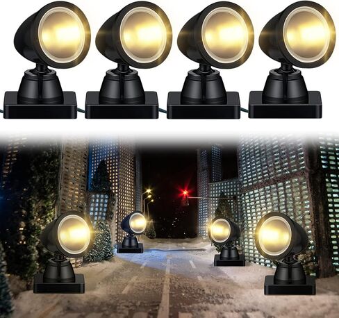 Kingdder 4 in 1 Accessories for Villages Building Light Christmas Village Collection Round Village Spotlights Battery Operated Christmas LED Light with Switch for Landscape (Warm White, 4) in Kuwait