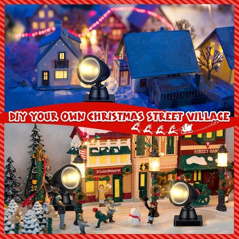 Kingdder 4 in 1 Accessories for Villages Building Light Christmas Village Collection Round Village Spotlights Battery Operated Christmas LED Light with Switch for Landscape (Warm White, 4) in Kuwait
