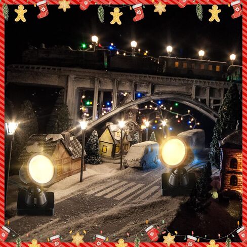 Kingdder 4 in 1 Accessories for Villages Building Light Christmas Village Collection Round Village Spotlights Battery Operated Christmas LED Light with Switch for Landscape (Warm White, 4) in Kuwait