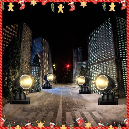 Kingdder 4 in 1 Accessories for Villages Building Light Christmas Village Collection Round Village Spotlights Battery Operated Christmas LED Light with Switch for Landscape (Warm White, 4) in Kuwait