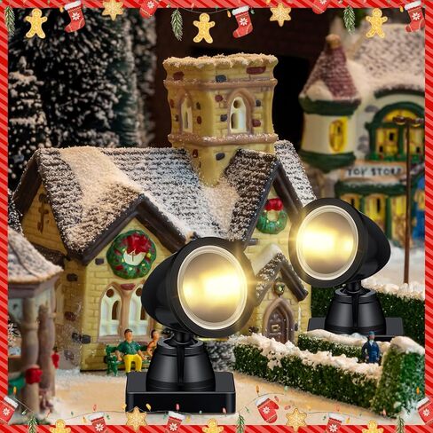 Kingdder 4 in 1 Accessories for Villages Building Light Christmas Village Collection Round Village Spotlights Battery Operated Christmas LED Light with Switch for Landscape (Warm White, 4) in Kuwait