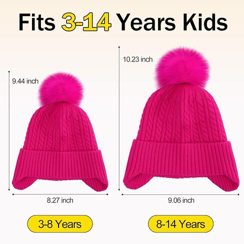 ACTLATI Kids متماسكة الملونة بوم بوم قبعة صغيرة مع غطاء للأذن للفتيات الفتيان الشتاء الخريف محبوك مكبل تزلج الجمجمة قبعة العمر 3-14 in Saudi Arabia
