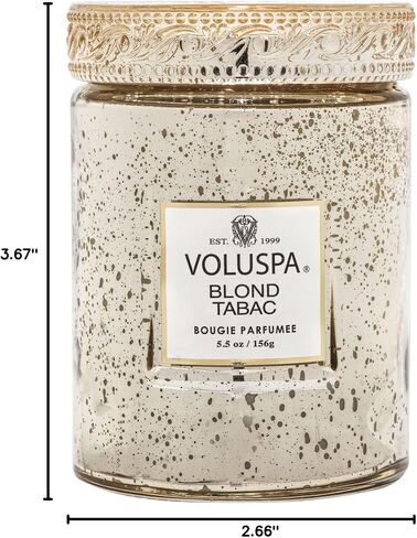 Voluspa Blond Tabac Candle | Small Glass Jar | 5.5 Oz. | 50 Hour Burn Time | Hand-Poured Coconut Wax + All Natural Wicks for a Clean Burn | Vegan | Poured in The USA in Saudi Arabia