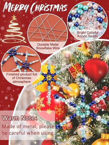 Kalolary 1574PCS Christmas Snowflake Wires Bead Kit Xmas Metal Snowflake Beads Ornament 24PCS Metal Snowflake Wire with Green Red Pearl Beads Handicraft for Christmas DIY Craft Decor (Assemble Need) in Kuwait