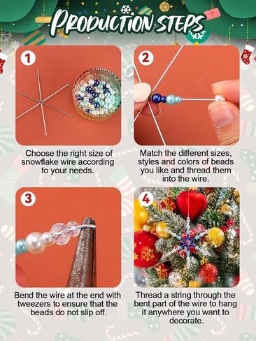 Kalolary 1574PCS Christmas Snowflake Wires Bead Kit Xmas Metal Snowflake Beads Ornament 24PCS Metal Snowflake Wire with Green Red Pearl Beads Handicraft for Christmas DIY Craft Decor (Assemble Need) in Kuwait