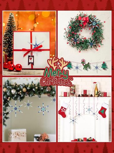 Kalolary 1574PCS Christmas Snowflake Wires Bead Kit Xmas Metal Snowflake Beads Ornament 24PCS Metal Snowflake Wire with Green Red Pearl Beads Handicraft for Christmas DIY Craft Decor (Assemble Need) in Kuwait