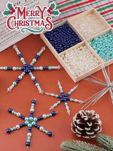 Kalolary 1574PCS Christmas Snowflake Wires Bead Kit Xmas Metal Snowflake Beads Ornament 24PCS Metal Snowflake Wire with Green Red Pearl Beads Handicraft for Christmas DIY Craft Decor (Assemble Need) in Kuwait
