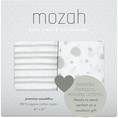 MOZAH Organic Muslin Swaddle Blankets - 100% Cotton for Girl and Boy - Receiving Blanket - 2 Pack of Baby Swaddle Blankets for Gender Neutral Nursery (Mauve and Beige) in Saudi Arabia