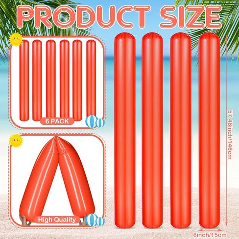 6 Pcs 57.48 Inch Pool Noodles Inflatable Pool Sticks Blow Up Swim Noodles Large PVC Noodles Pool Toys Float for Summer Beaches Swimming Pool Lake Sports Party in Saudi Arabia