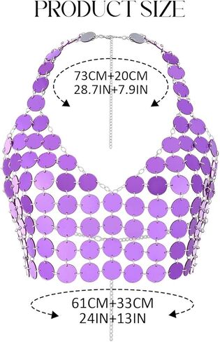 Aukmla Women Sparkly Sequin Chain Bra Top Purple Sleeveless Halter Dot Chainmail Crop Tops Beach Nightclub Bikini Body Chains in Saudi Arabia