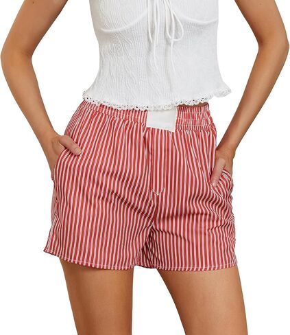 Womens Boxer Shorts Y2k Lounge Pj Shorts Low Rise Striped Pajamas Sleep Lounge Plaid Gingham Micro Short Pants in Saudi Arabia
