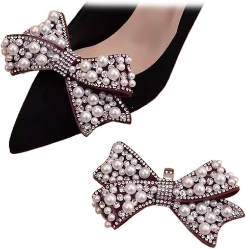2 Pcs Pearl Bow Shoe Clips DIY Rhinestone Shoe Clips Bridal Wedding Shoe Accessories Detachable Shoe Buckle Heels Decor in Saudi Arabia