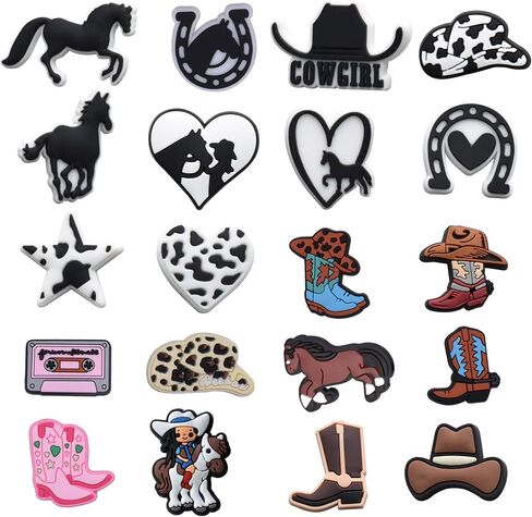 20PCS Cute Horse Cow Croc Charms for Girls Western Country Animals Shoe Charm for Croc Pins Accessories Party Favors Gift in Saudi Arabia