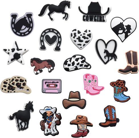 20PCS Cute Horse Cow Croc Charms for Girls Western Country Animals Shoe Charm for Croc Pins Accessories Party Favors Gift in Saudi Arabia