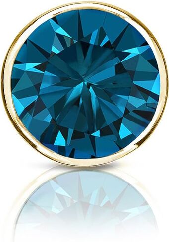 14k Yellow Gold Bezel-set Round Blue Diamond Men SINGLE STUD Earring (1/8-1ct,Blue,I1-I2) Screw-Back in Saudi Arabia
