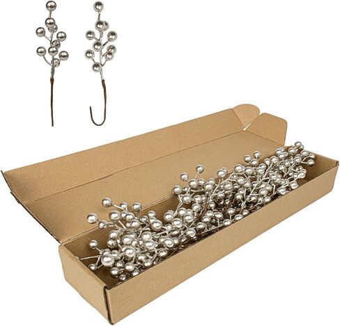 32 Pack Christmas Picks Artificial Christmas Tree Berries 6.5 Inch Holly Berry Stems for Winter Xmas Holiday DIY Ornaments（Silvery） in Kuwait