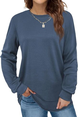 Sweatshirt for Women Long Sleeve Tunic Loose Fit Crewneck Tops Fall Casual Blouse Y2K 2024 Basic Tee in Saudi Arabia