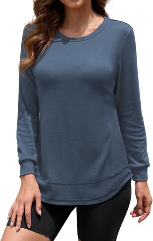 Sweatshirt for Women Long Sleeve Tunic Loose Fit Crewneck Tops Fall Casual Blouse Y2K 2024 Basic Tee in Saudi Arabia
