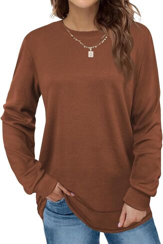 Sweatshirt for Women Long Sleeve Tunic Loose Fit Crewneck Tops Fall Casual Blouse Y2K 2024 Basic Tee in Saudi Arabia