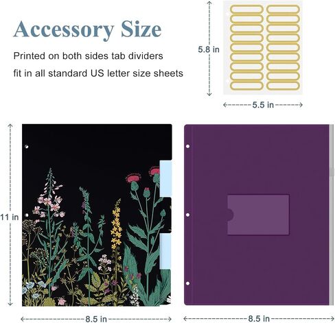 3 Ring Binder, 2 Inches Round Ring Binder with Clipboard, Dividers Tabs, PVC Zipper Bag Sleeves & to Do List Planners, Decorative Binder for Women, Men, School, Office Supplies, Wild flower in Saudi Arabia