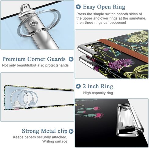 3 Ring Binder, 2 Inches Round Ring Binder with Clipboard, Dividers Tabs, PVC Zipper Bag Sleeves & to Do List Planners, Decorative Binder for Women, Men, School, Office Supplies, Wild flower in Saudi Arabia