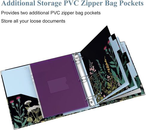 3 Ring Binder, 2 Inches Round Ring Binder with Clipboard, Dividers Tabs, PVC Zipper Bag Sleeves & to Do List Planners, Decorative Binder for Women, Men, School, Office Supplies, Wild flower in Saudi Arabia